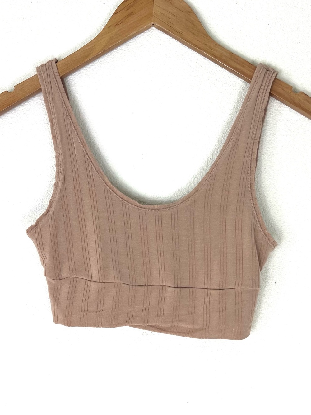 Victoria’s Secret Ribbed Scoop Neck Bralette Crop Top - Beige Small